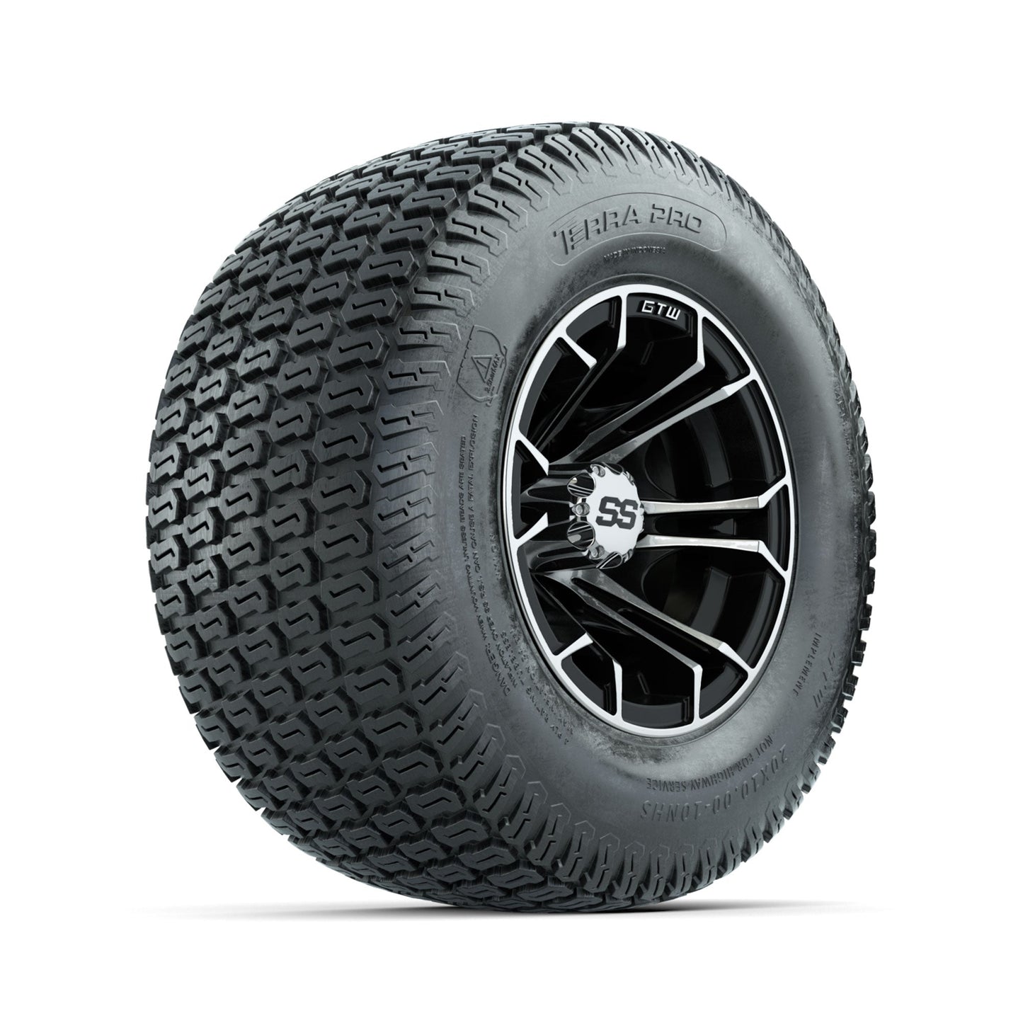 GTW Spyder Machined/Black 10 in Wheels with 20x10-10 Terra Pro S-Tread Traction Tires Full Set