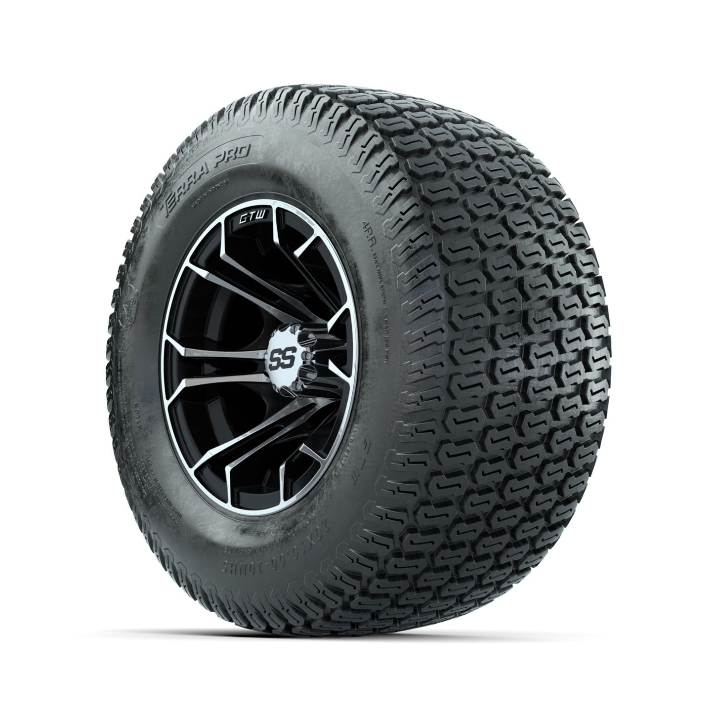 GTW Spyder Machined/Black 10 in Wheels with 20x10-10 Terra Pro S-Tread Traction Tires Full Set