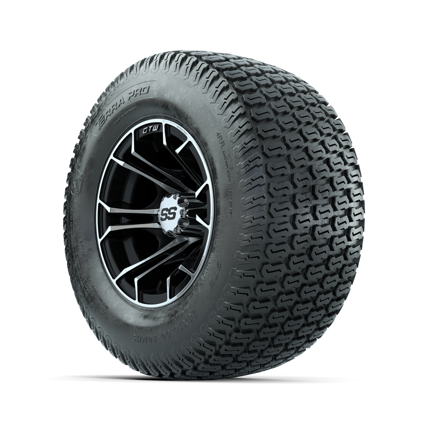 GTW Spyder Machined/Black 10 in Wheels with 20x10-10 Terra Pro S-Tread Traction Tires Full Set