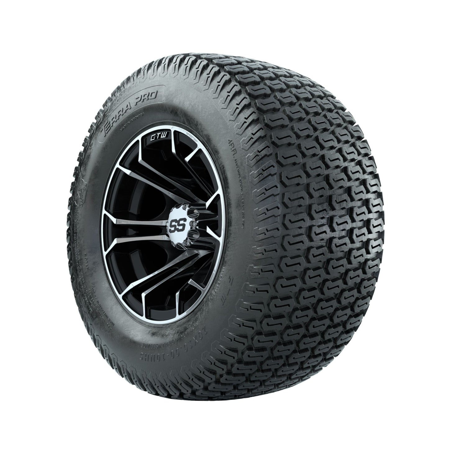 GTW Spyder Machined/Black 10 in Wheels with 20x10-10 Terra Pro S-Tread Traction Tires Full Set