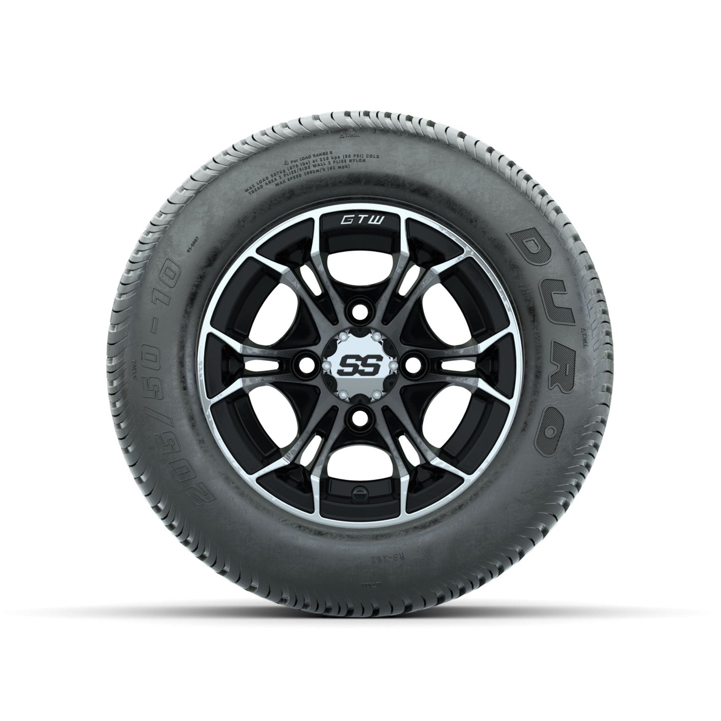 GTW Spyder Machined/Black 10 in Wheels with 205/50-10 Duro Low-profile Tires Full Set