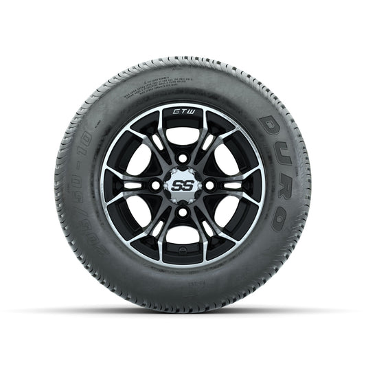 GTW Spyder Machined/Black 10 in Wheels with 205/50-10 Duro Low-profile Tires Full Set
