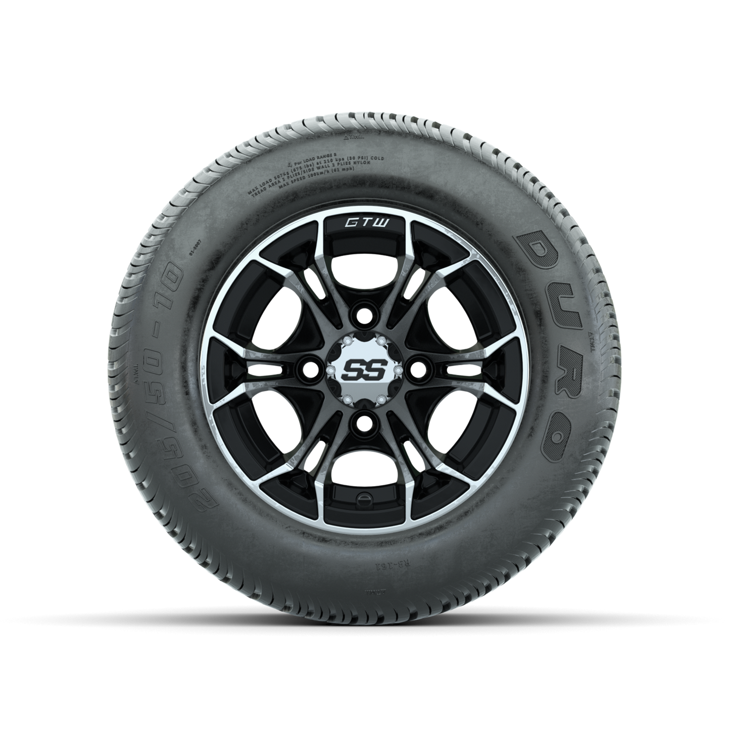 GTW Spyder Machined/Black 10 in Wheels with 205/50-10 Duro Low-profile Tires Full Set