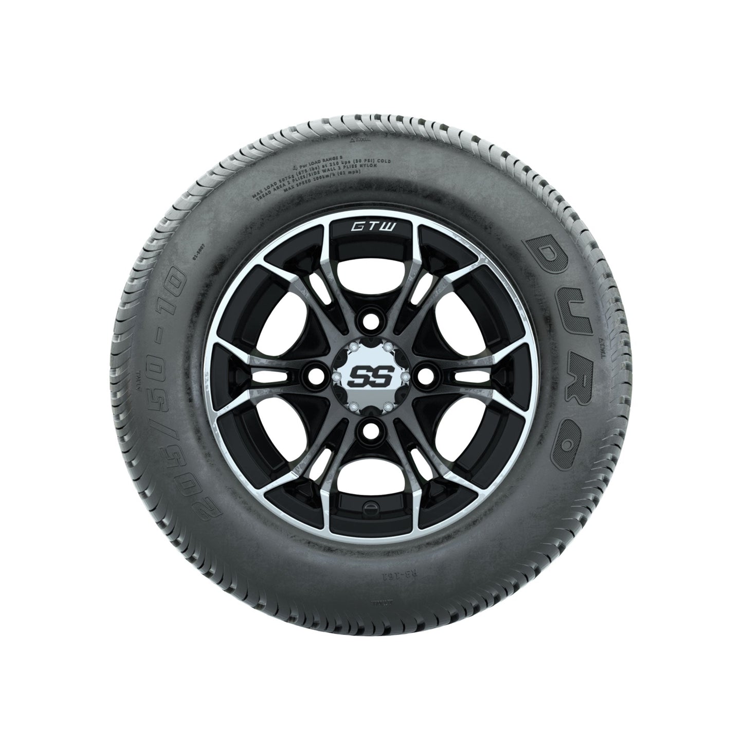 GTW Spyder Machined/Black 10 in Wheels with 205/50-10 Duro Low-profile Tires Full Set