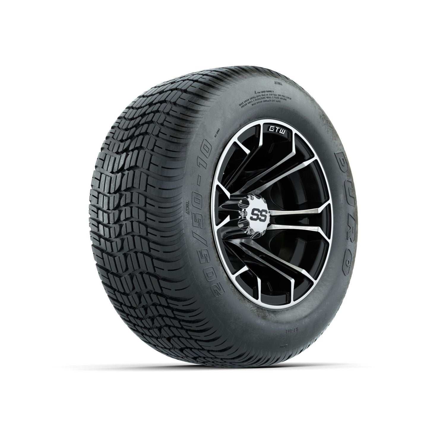 GTW Spyder Machined/Black 10 in Wheels with 205/50-10 Duro Low-profile Tires Full Set