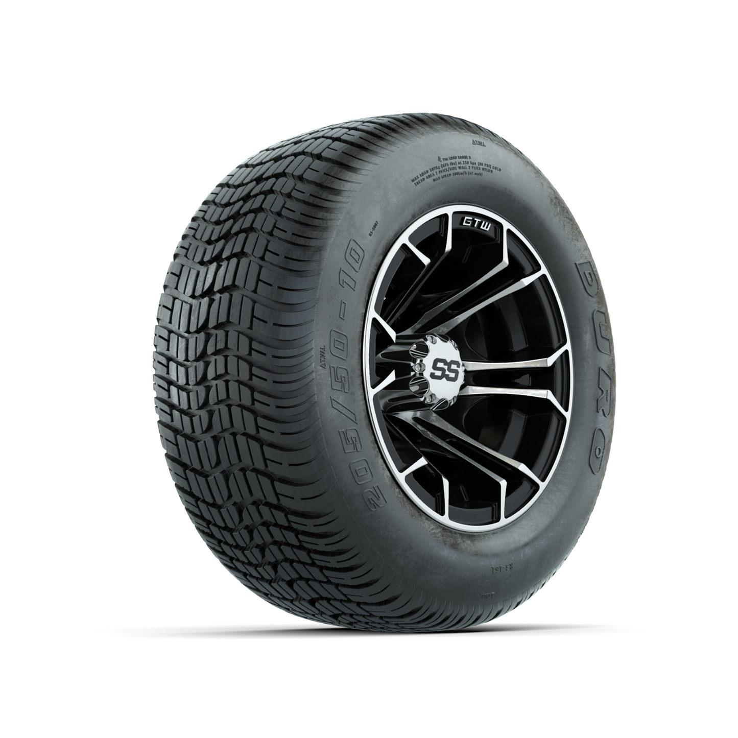 GTW Spyder Machined/Black 10 in Wheels with 205/50-10 Duro Low-profile Tires Full Set