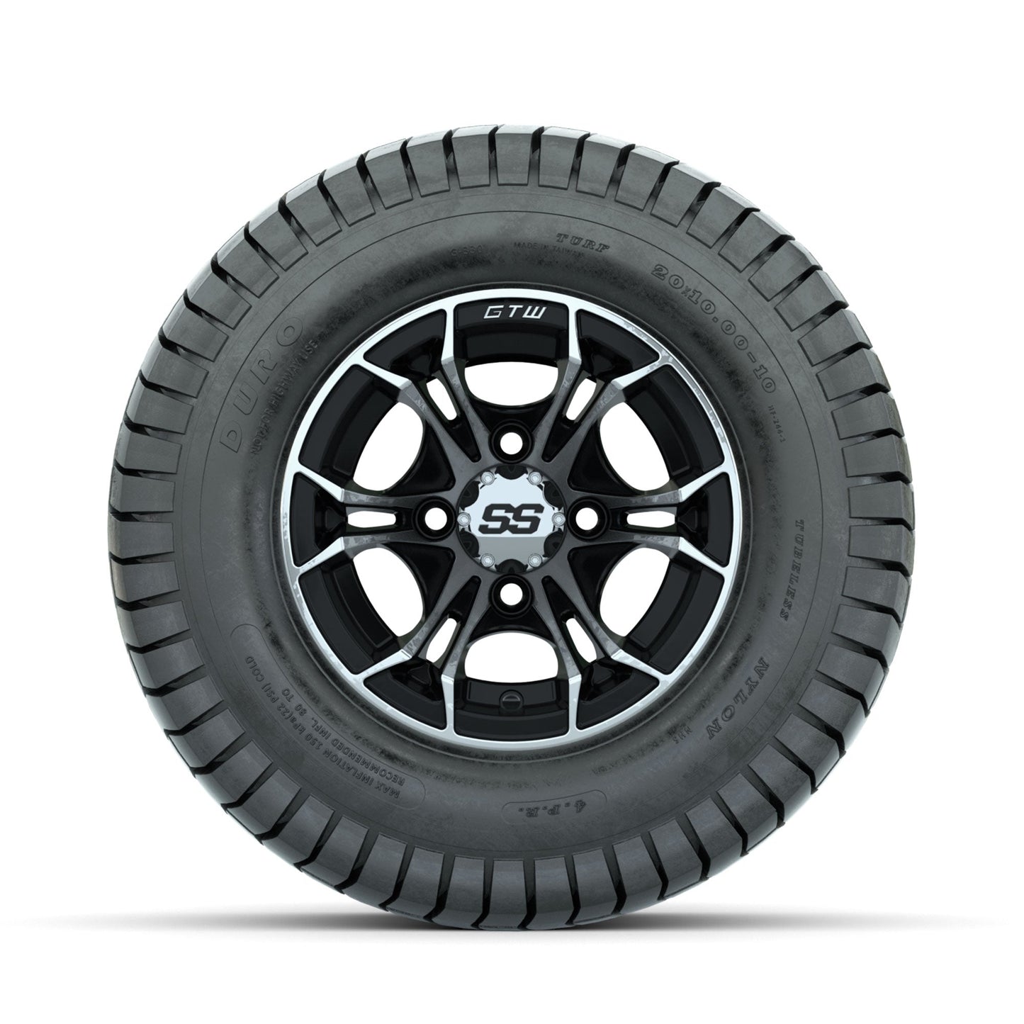 GTW Spyder Machined/Black 10 in Wheels with 20x10-10 Duro Soft Street Tires Full Set