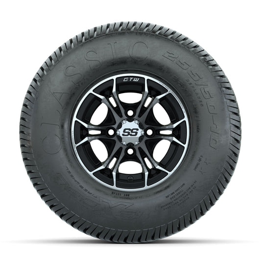GTW Spyder Machined/Black 10 in Wheels with 22x11-10 Excel Classic Street Tires Full Set