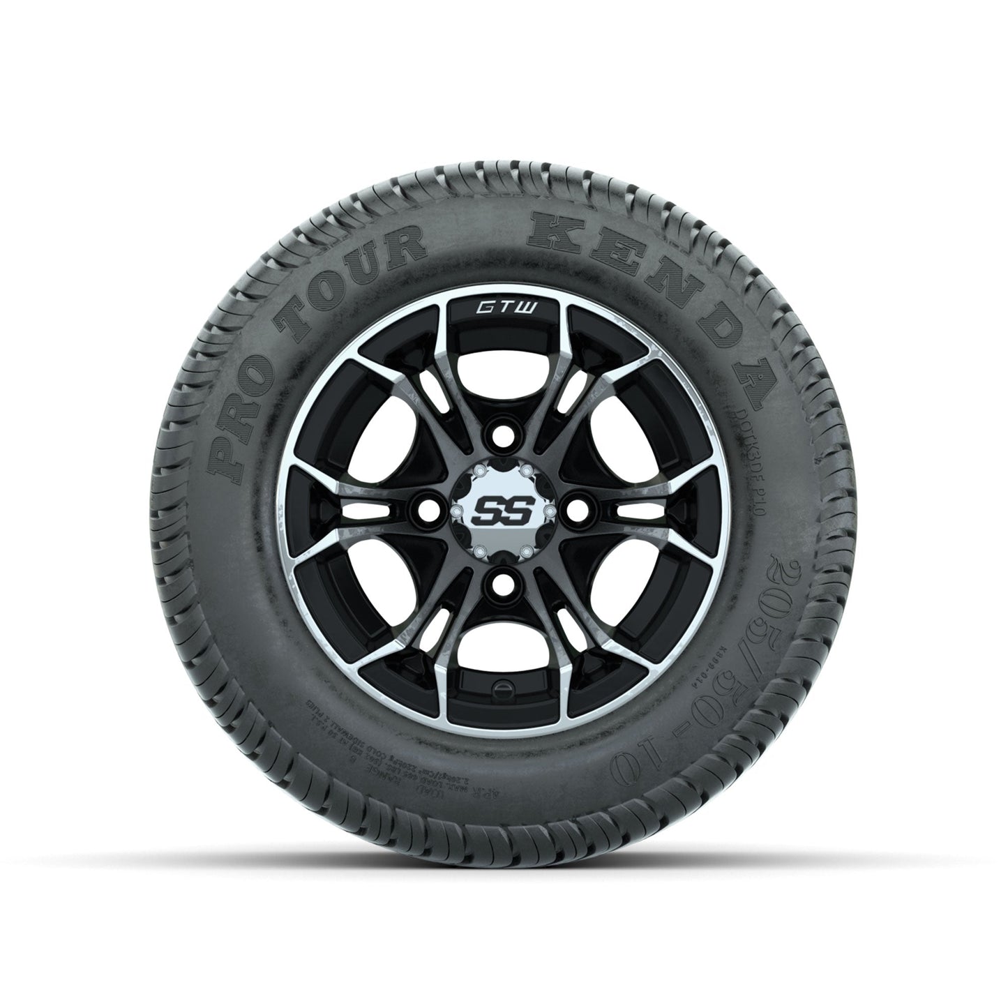 GTW Spyder Machined/Black 10 in Wheels with 205/50-10 Kenda Pro Tour Low-profile Tires Full Set