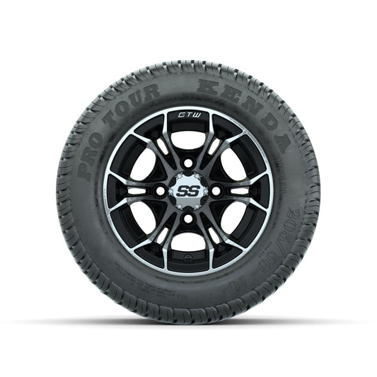 GTW Spyder Machined/Black 10 in Wheels with 205/50-10 Kenda Pro Tour Low-profile Tires Full Set