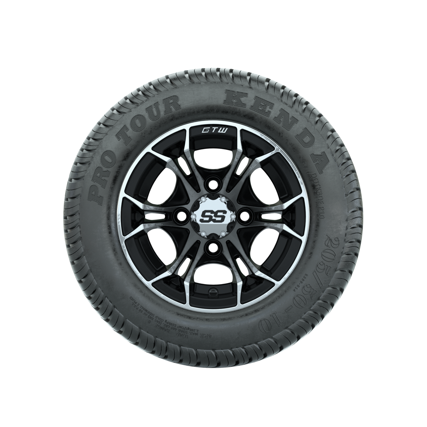 GTW Spyder Machined/Black 10 in Wheels with 205/50-10 Kenda Pro Tour Low-profile Tires Full Set