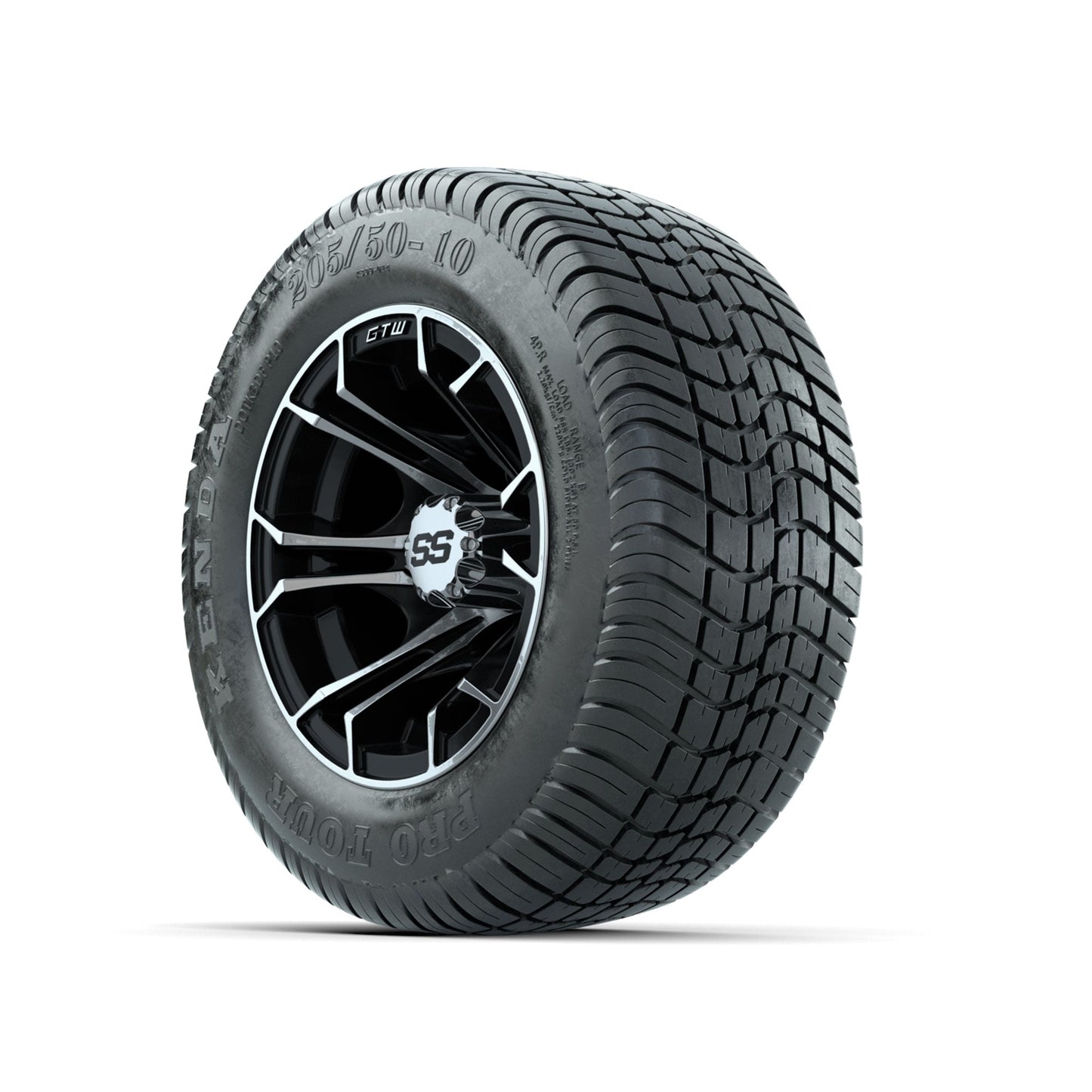 GTW Spyder Machined/Black 10 in Wheels with 205/50-10 Kenda Pro Tour Low-profile Tires Full Set