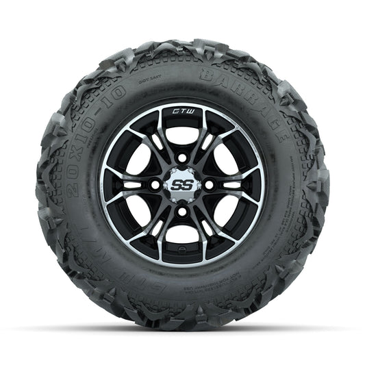 GTW Spyder Machined/Black 10 in Wheels with 20x10-10 Barrage Mud Tires Full Set