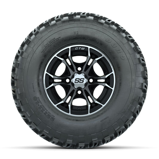 GTW Spyder Machined/Black 10 in Wheels with 22x11-10 Duro Desert All Terrain Tires Full Set