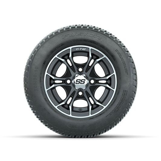 GTW Spyder Machined/Matte Grey 10 in Wheels with 205/50-10 Fusion Street Tires Full Set