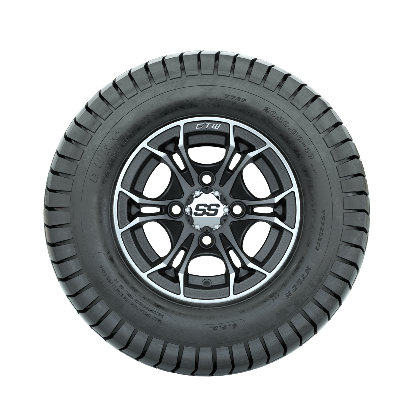 GTW Spyder Machined/Matte Grey 10 in Wheels with 20x10-10 Duro Soft Street Tires Full Set