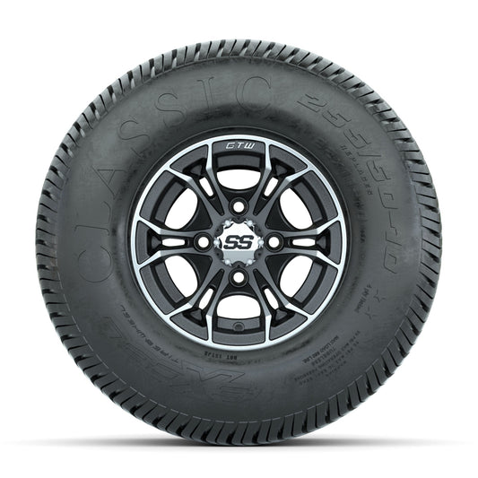 GTW Spyder Machined/Matte Grey 10 in Wheels with 22x11-10 Excel Classic Street Tires Full Set