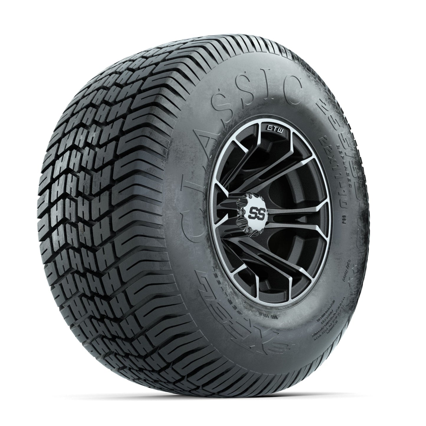 GTW Spyder Machined/Matte Grey 10 in Wheels with 22x11-10 Excel Classic Street Tires Full Set