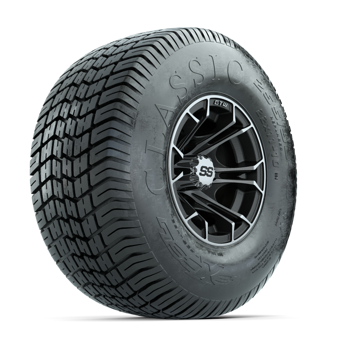 GTW Spyder Machined/Matte Grey 10 in Wheels with 22x11-10 Excel Classic Street Tires Full Set