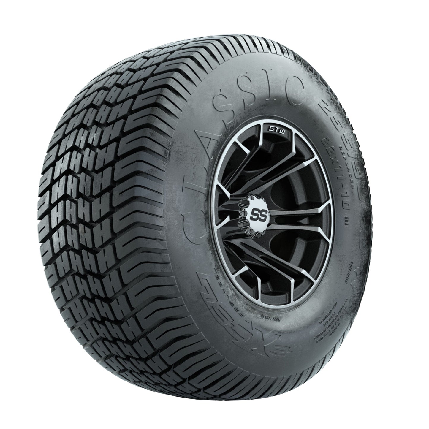 GTW Spyder Machined/Matte Grey 10 in Wheels with 22x11-10 Excel Classic Street Tires Full Set