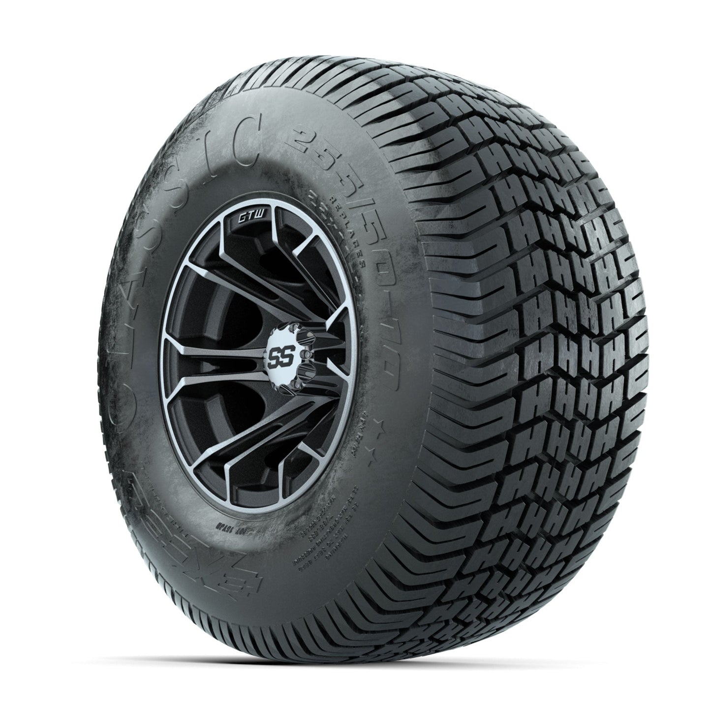 GTW Spyder Machined/Matte Grey 10 in Wheels with 22x11-10 Excel Classic Street Tires Full Set