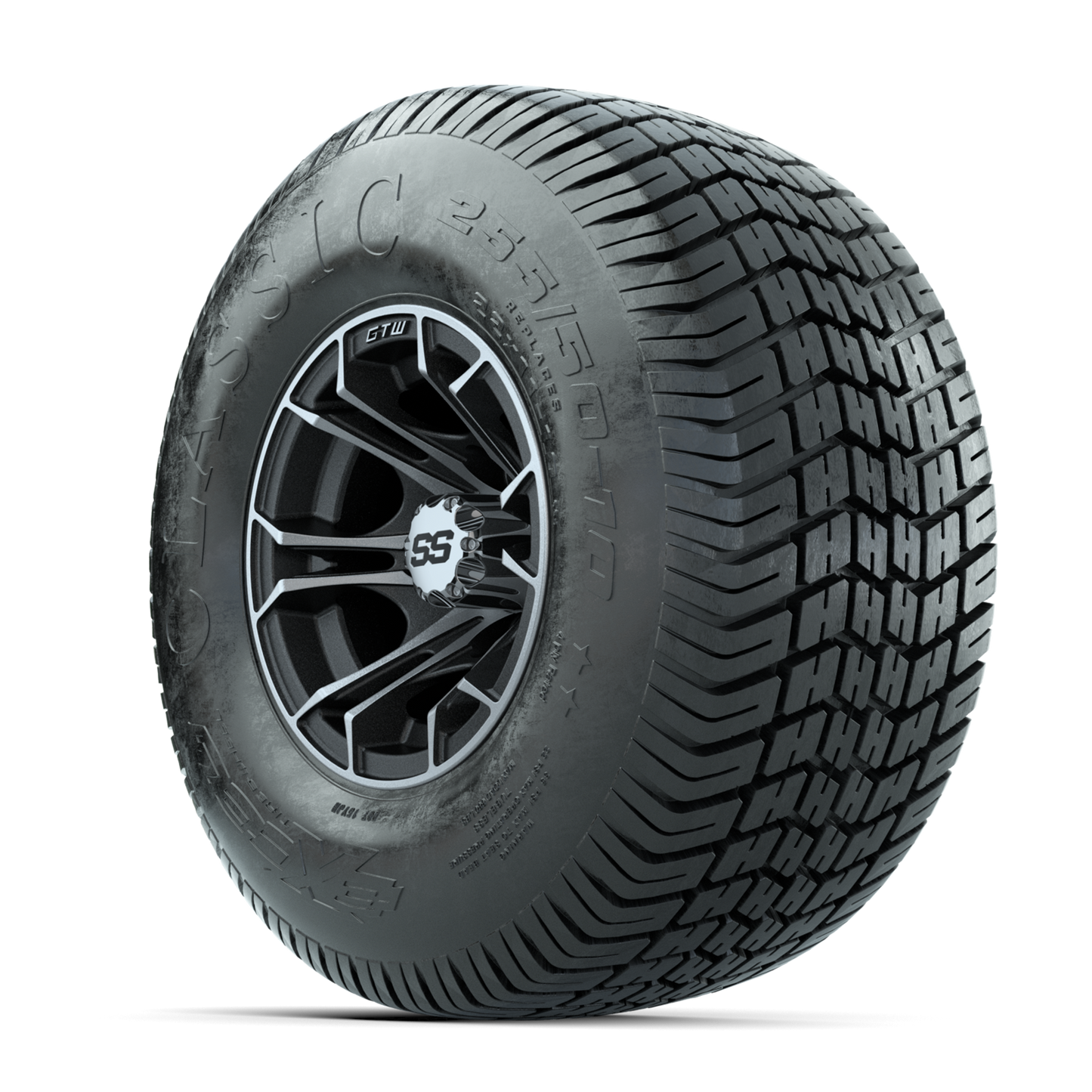 GTW Spyder Machined/Matte Grey 10 in Wheels with 22x11-10 Excel Classic Street Tires Full Set