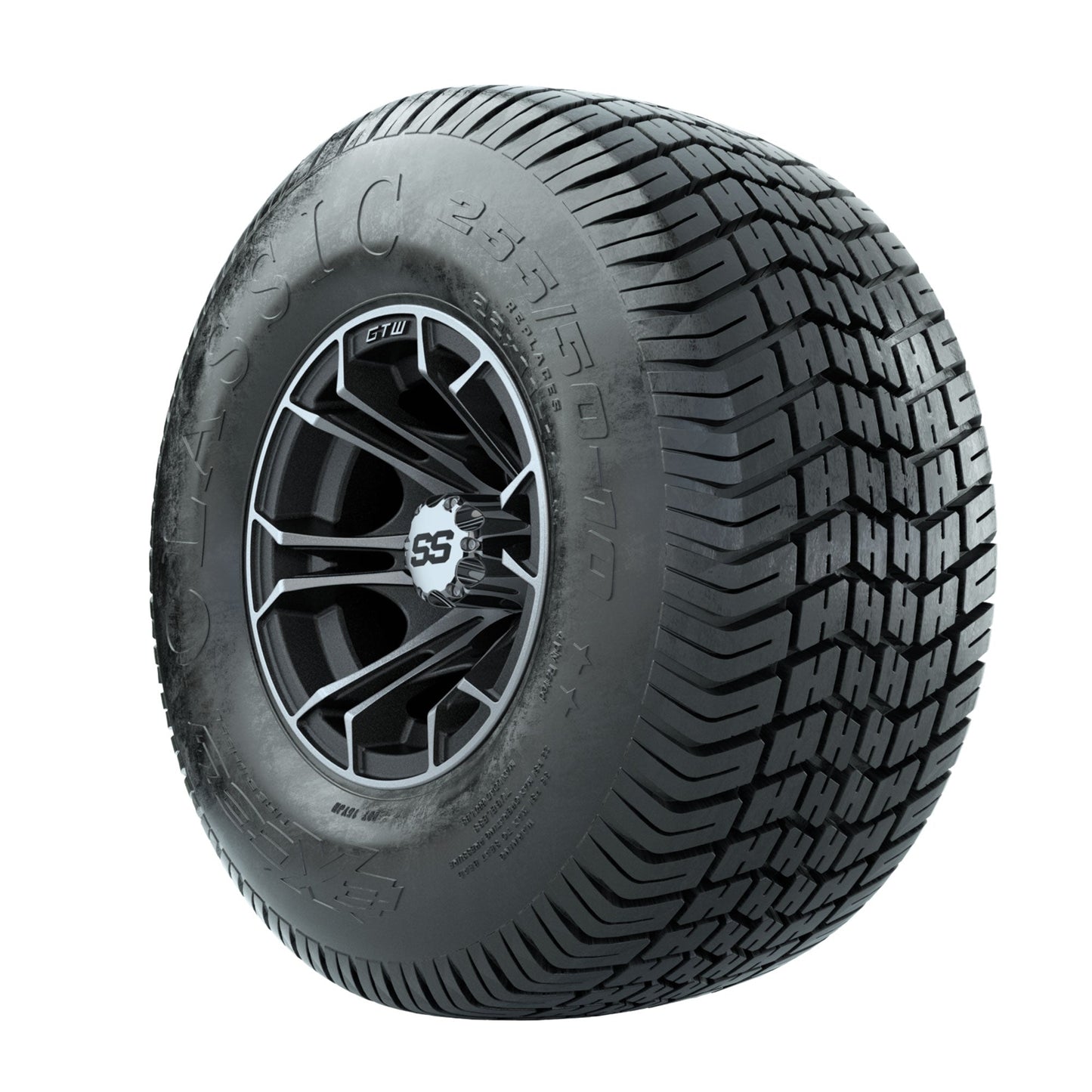 GTW Spyder Machined/Matte Grey 10 in Wheels with 22x11-10 Excel Classic Street Tires Full Set