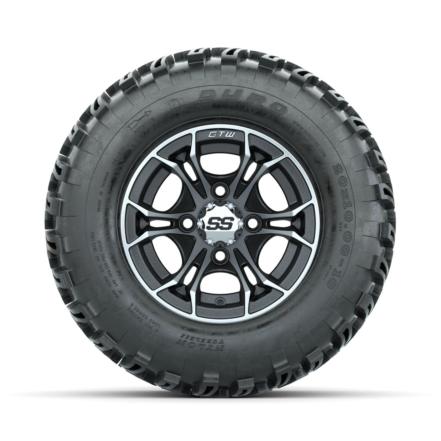 GTW Spyder Machined/Matte Grey 10 in Wheels with 20x10-10 Duro Desert All Terrain Tires Full Set