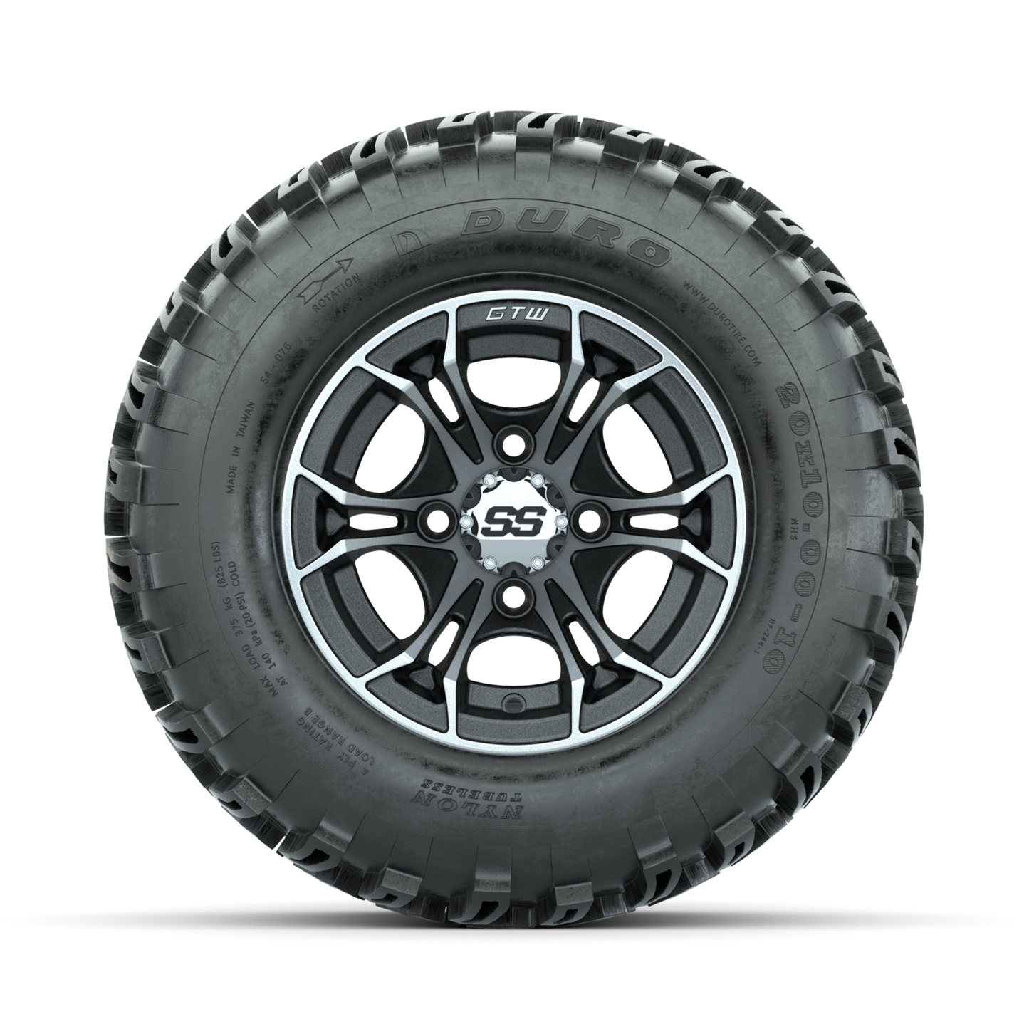 GTW Spyder Machined/Matte Grey 10 in Wheels with 20x10-10 Duro Desert All Terrain Tires Full Set