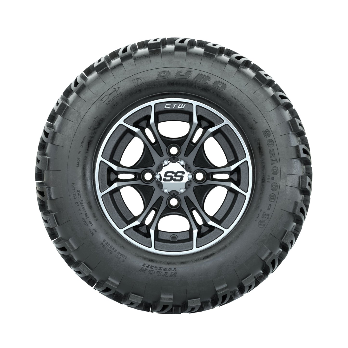 GTW Spyder Machined/Matte Grey 10 in Wheels with 20x10-10 Duro Desert All Terrain Tires Full Set