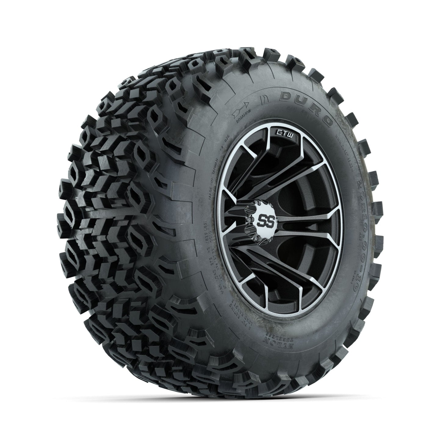 GTW Spyder Machined/Matte Grey 10 in Wheels with 20x10-10 Duro Desert All Terrain Tires Full Set