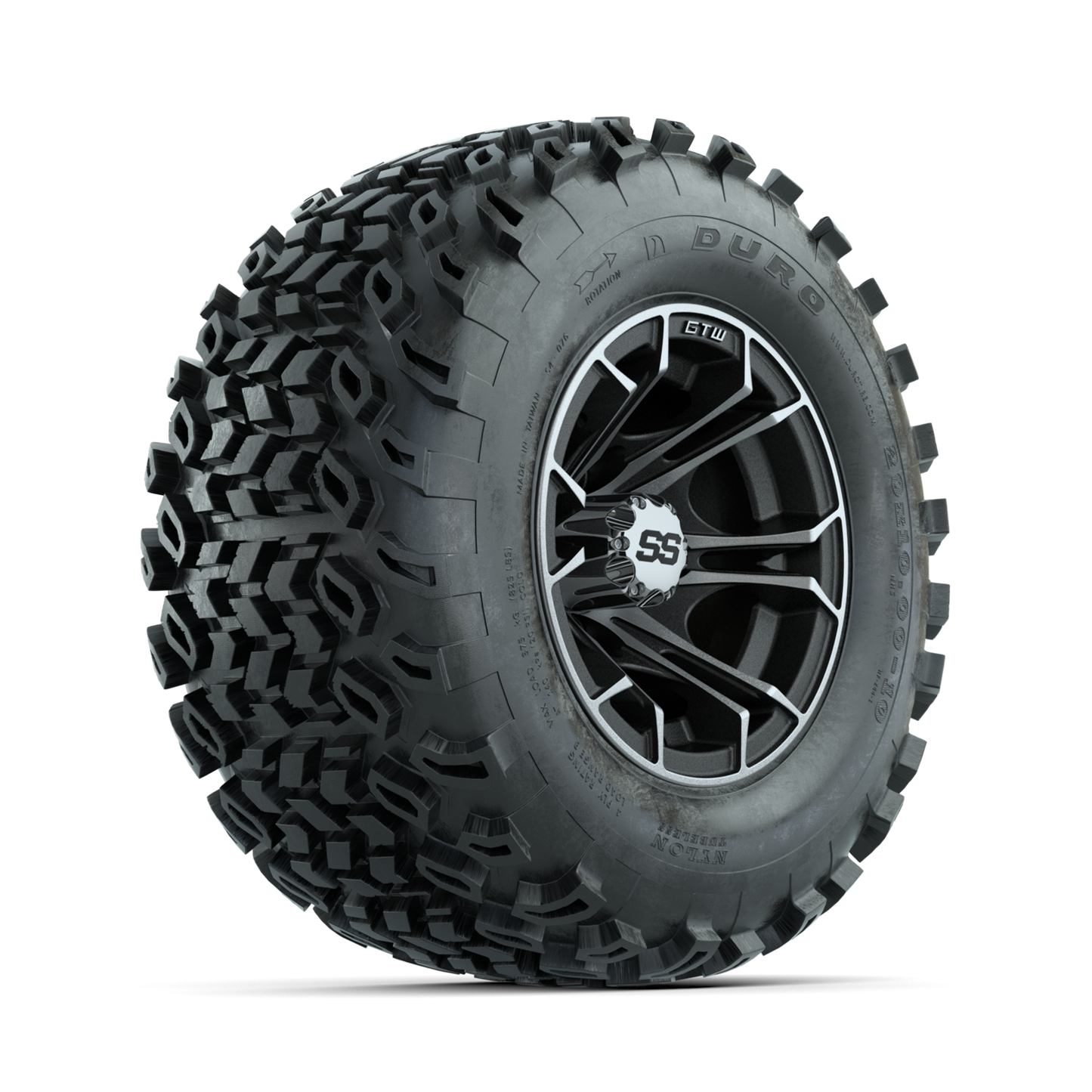 GTW Spyder Machined/Matte Grey 10 in Wheels with 20x10-10 Duro Desert All Terrain Tires Full Set