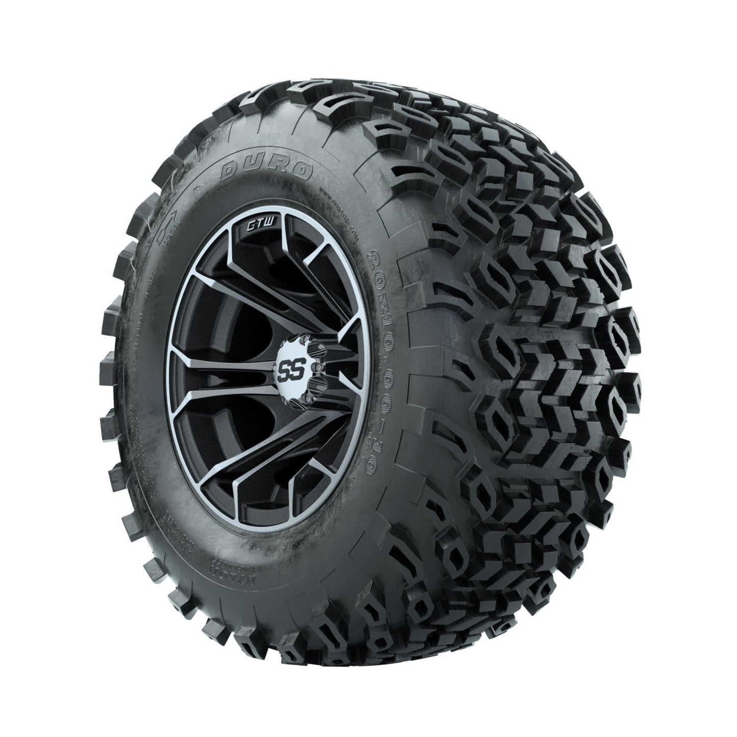 GTW Spyder Machined/Matte Grey 10 in Wheels with 20x10-10 Duro Desert All Terrain Tires Full Set