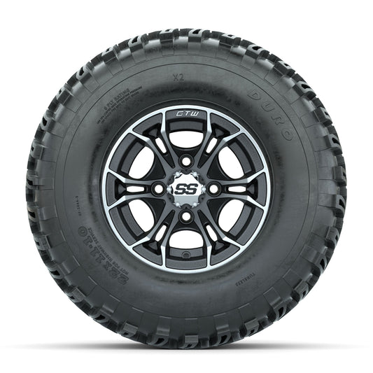 GTW Spyder Machined/Matte Grey 10 in Wheels with 22x11-10 Duro Desert All Terrain Tires Full Set