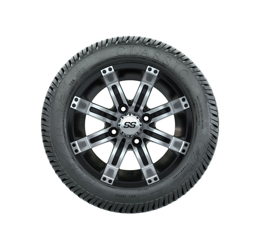 12" GTW Tempest Black and Machined Wheels with Excel Lo-Profile Street Tires Set of 4