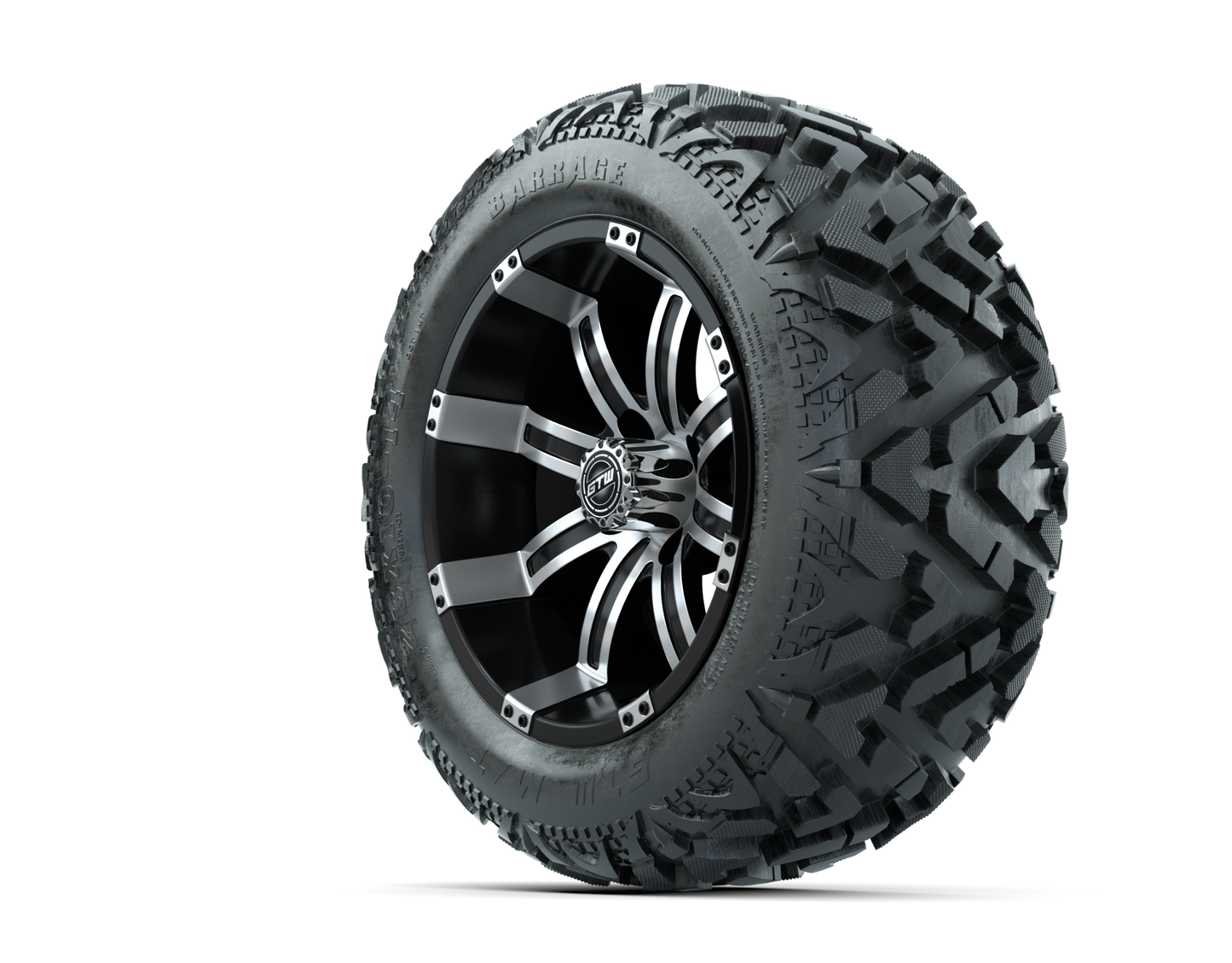 14" GTW Tempest Black and Machined Wheels with 23" Barrage Mud Tires Set of 4