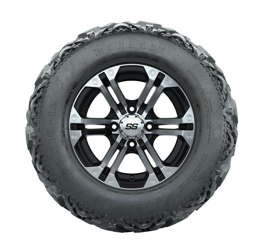 12" GTW Specter Black and Machined Wheels with 23" Barrage Mud Tires Set of 4