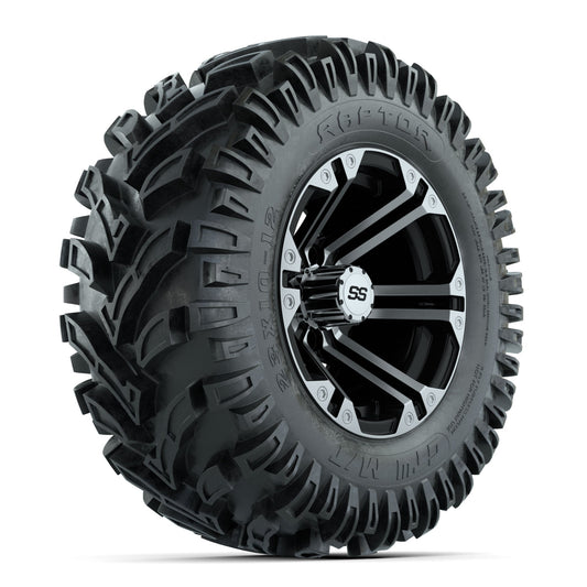 12" GTW Specter Black and Machined Wheels with 23" Raptor Mud Tires Set of 4