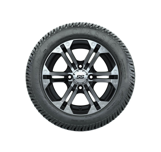12" GTW Specter Black and Machined Wheels with Excel Lo-Pro Street Tires Set of 4