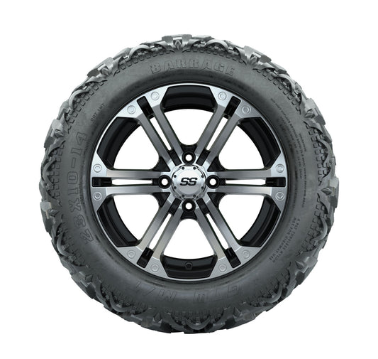 14" GTW Specter Black and Machined Wheels with 23" Barrage Mud Tires Set of 4