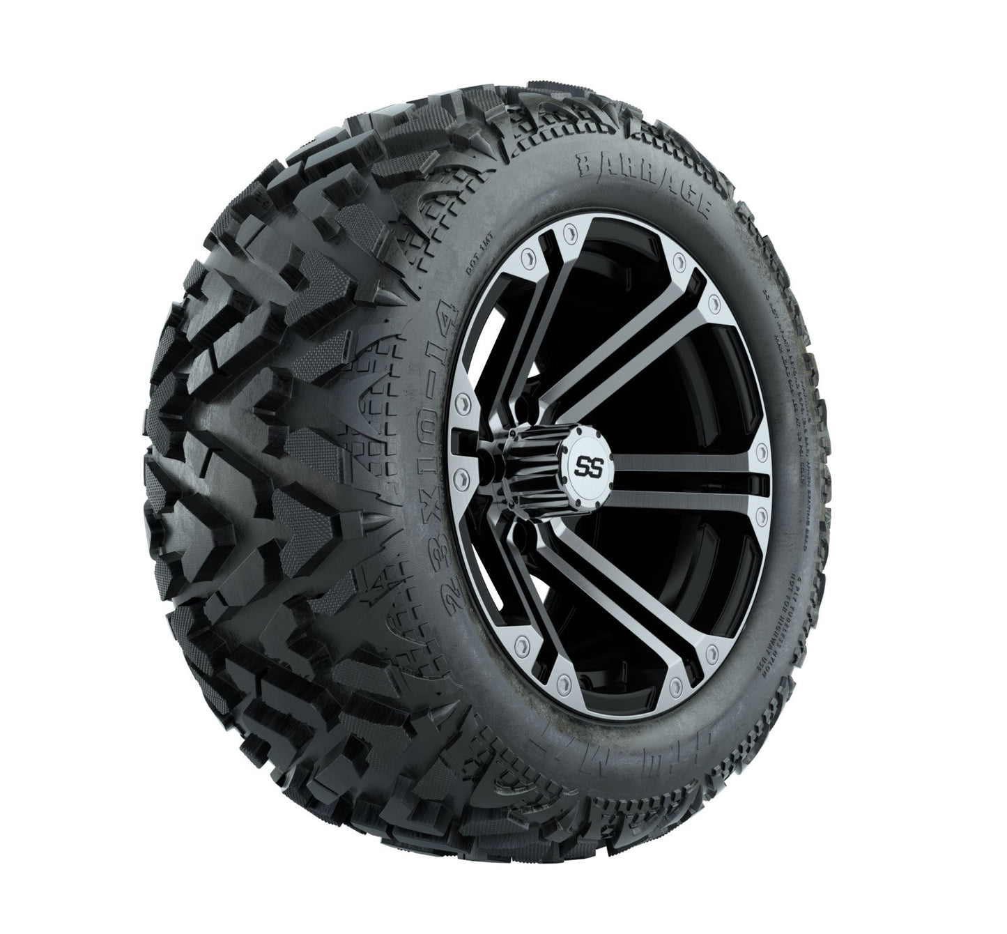 14" GTW Specter Black and Machined Wheels with 23" Barrage Mud Tires Set of 4