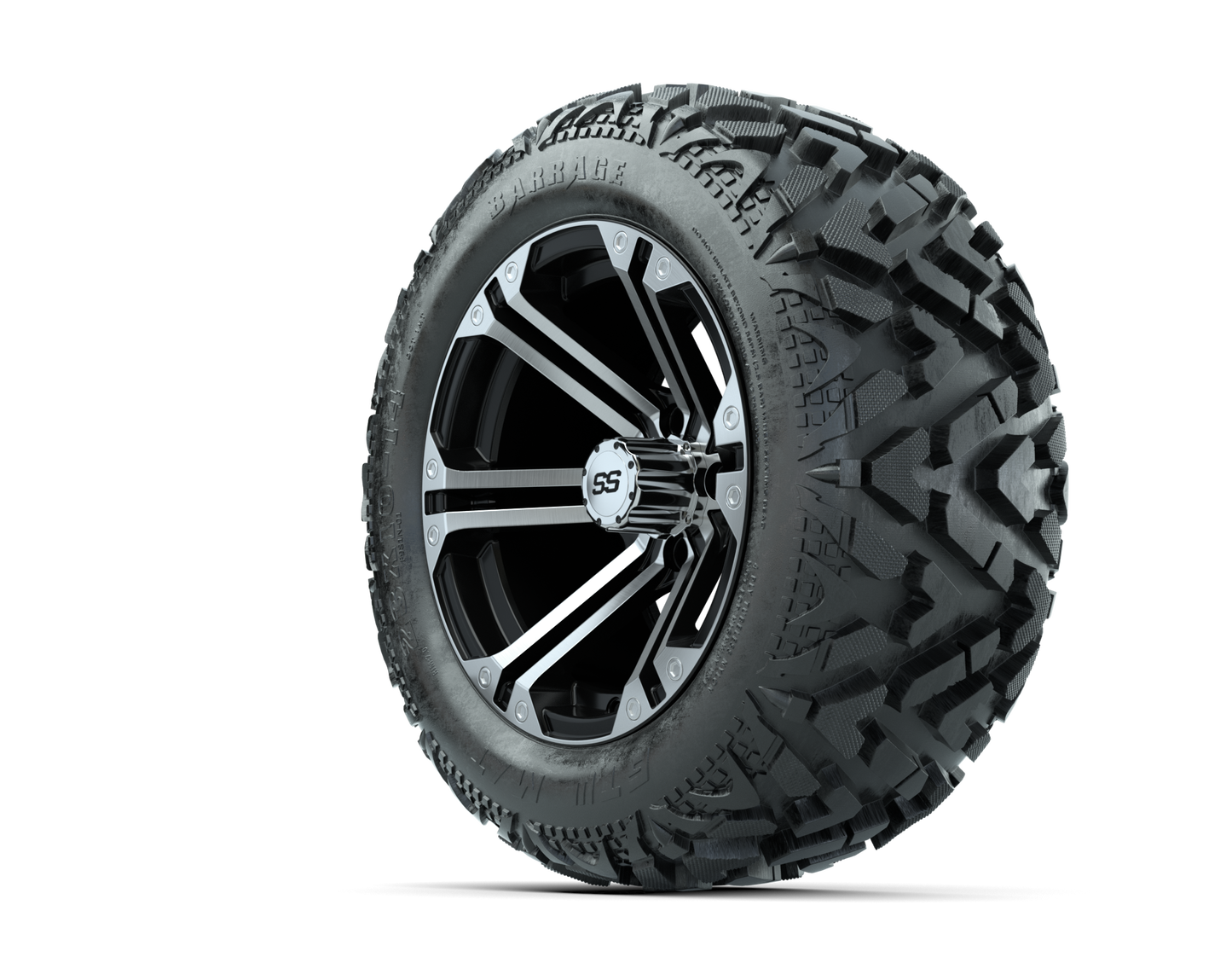 14" GTW Specter Black and Machined Wheels with 23" Barrage Mud Tires Set of 4