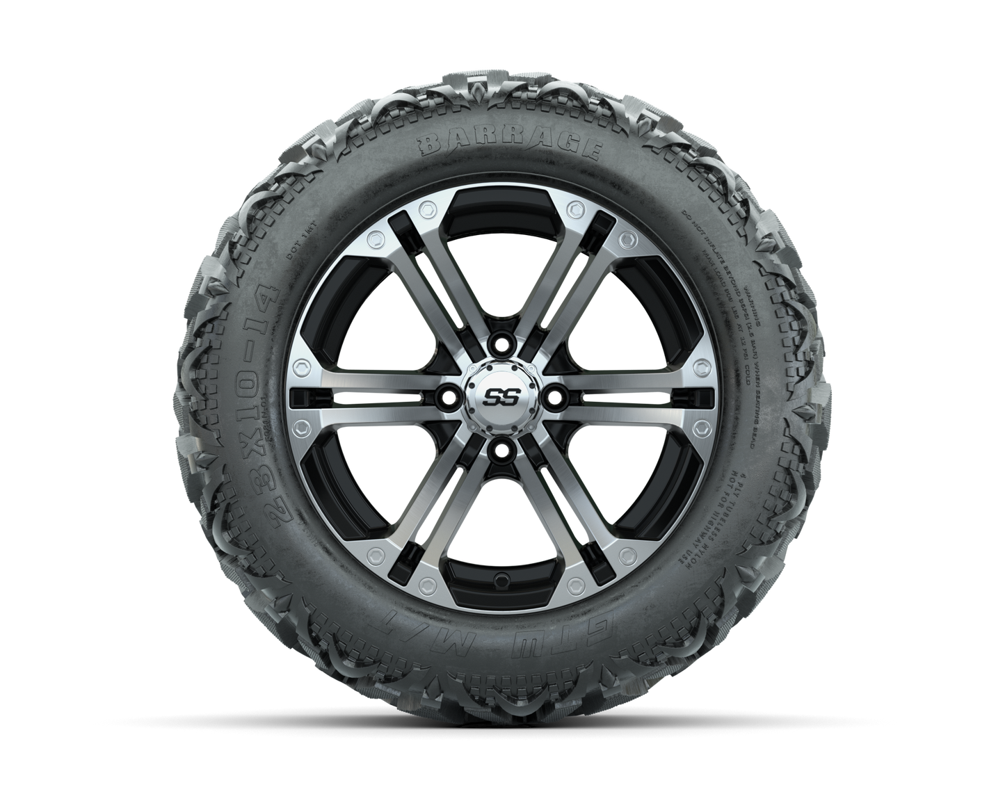 14" GTW Specter Black and Machined Wheels with 23" Barrage Mud Tires Set of 4