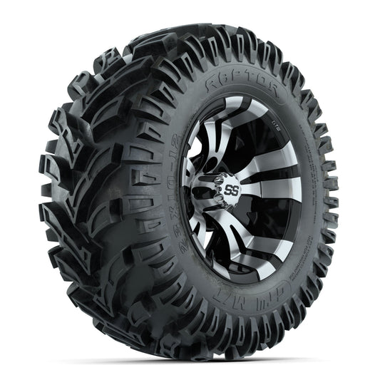12" GTW Vampire Black and Machined Wheels with 23" Raptor Mud Tires Set of 4