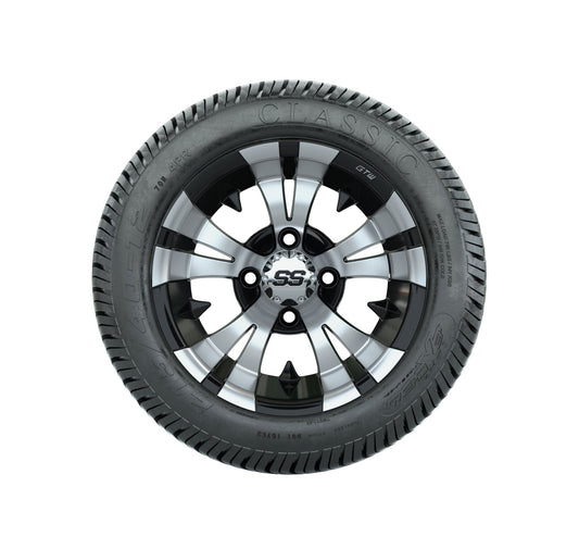 12" GTW Vampire Black and Machined Wheels with Excel Lo-Pro Street Tires Set of 4