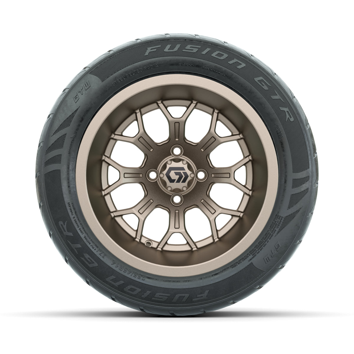 GTW® Assault Matte Bronze 14x9 Wheels with 255/45-R14 Fusion GTR Steel Belt Radial Street Tires – Full Set