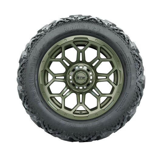 14" GTW Bravo Matte Recon Green Wheels with 23" Barrage Mud Tires Set of 4