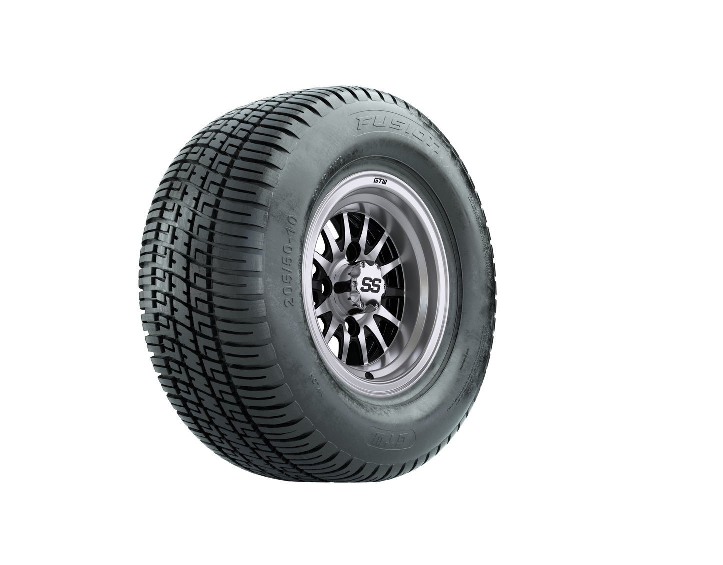 GTW Medusa Black and Machined Wheels with 18in Fusion DOT Approved Street Tires - 10 Inch