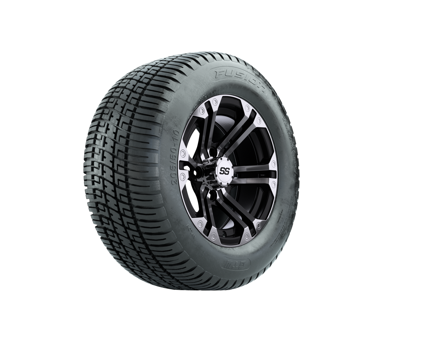GTW Specter Black and Machined Wheels with 18in Fusion DOT Approved Street Tires - 10 Inch