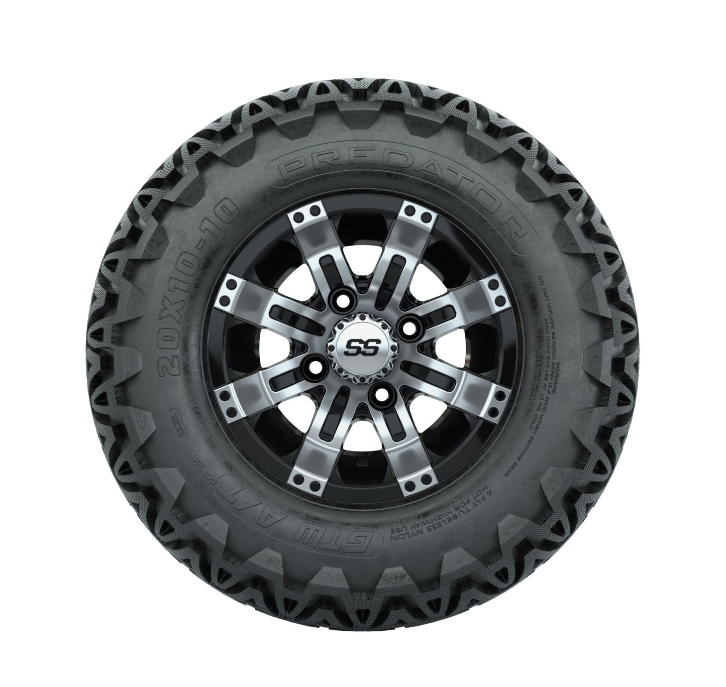 GTW Tempest Black and Machined Wheels with 20in Predator A-T Tires - 10 Inch